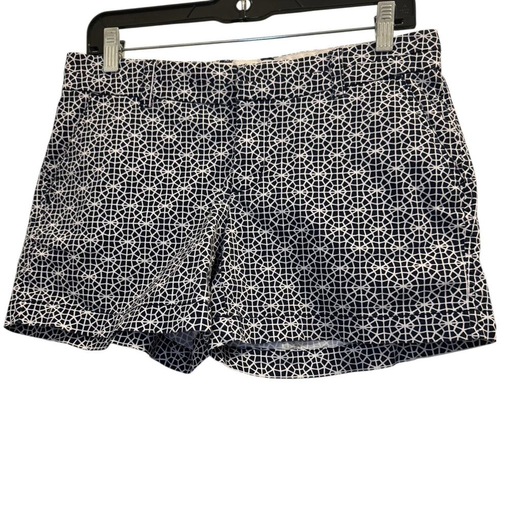 Crown & Ivy Navy White Geometric Chino Shorts Womens 4 Preppy
